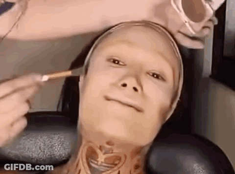 Woman With Neck Tattoo Getting Makeup Done GIF