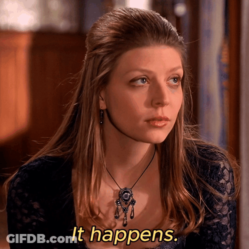 Woman With Necklace Saying It Happens GIF