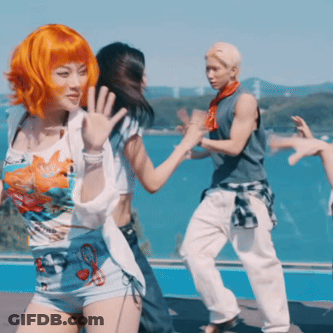 Woman With Orange Hair Dancing With Man And Woman GIF