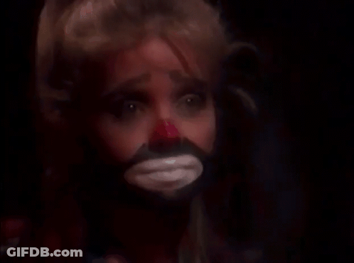 Woman With Painted Beard Crying GIF