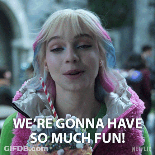 Woman With Pink And Blue Hair Drinking Milkshake GIF