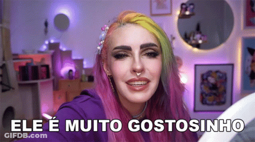 Woman With Pink And Green Hair Taking Selfie Says Ele É Muito Gostosinho GIF