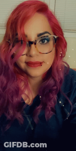 Woman With Pink And Purple Hair And Glasses GIF