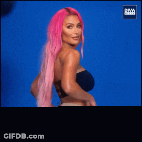 Woman With Pink Hair And Diva Direct Logo GIF