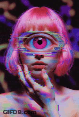 Woman With Pink Hair And Large Eye GIF