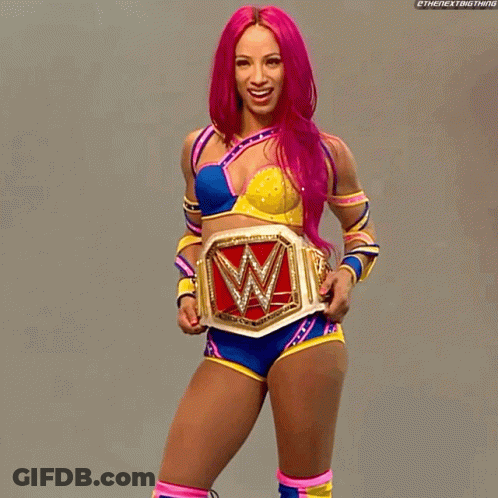 Woman With Pink Hair And WWE Belt GIF