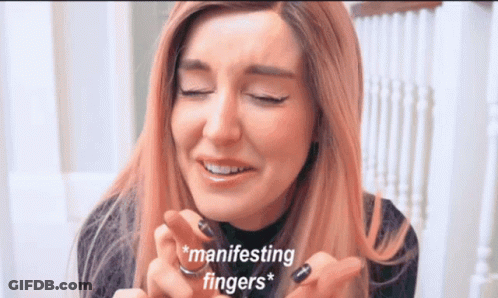 Woman With Pink Hair Crying Manifesting Fingers GIF