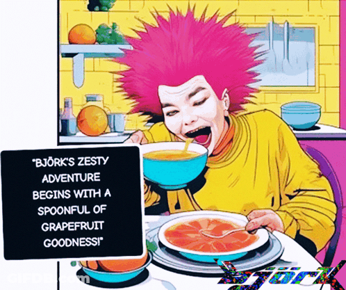 Woman With Pink Hair Eating Grapefruit Goodness GIF
