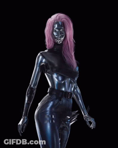 Woman With Pink Hair In Futuristic Costume GIF