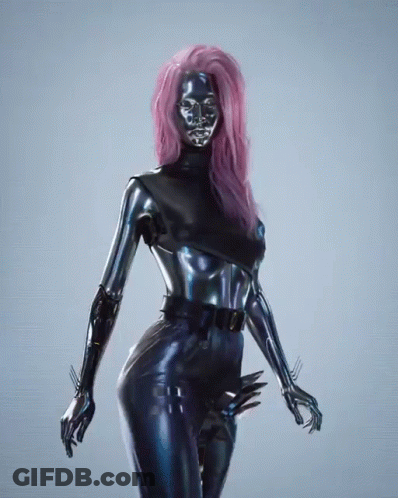 Woman With Pink Hair In Futuristic Costume GIF