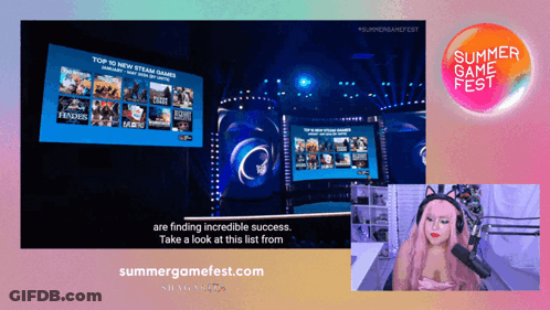 Woman With Pink Hair Playing Summer Game Fest GIF