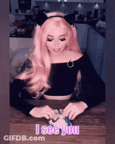 Woman With Pink Hair Saying I See You GIF