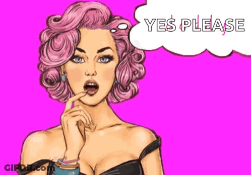 Woman With Pink Hair Saying Yes Please GIF