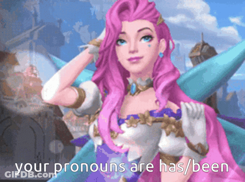 Woman With Pink Hair Saying Your Pronouns Are GIF