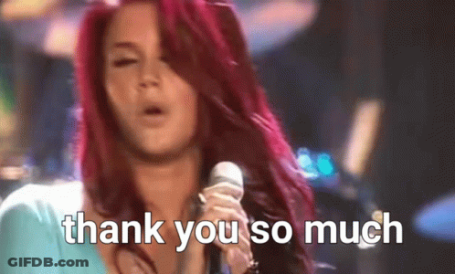 Woman With Pink Hair Singing Thank You GIF