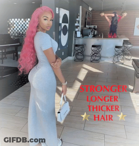 Woman With Pink Hair Stronger Longer Thicker Hair GIF
