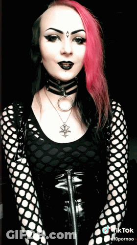 Woman With Pink Hair Wearing Choker And Necklace GIF
