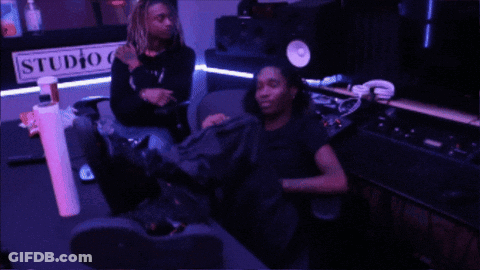 Woman With Pink Hair Wearing Headphones Says I Feel Amazing GIF