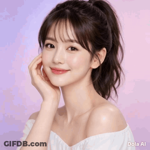 Woman With Ponytail In White Off-Shoulder Top Dola Ai GIF