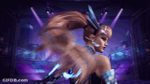 Woman With Ponytail Purple Background GIF
