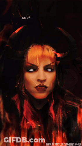 Woman With Pure Evil Text GIF