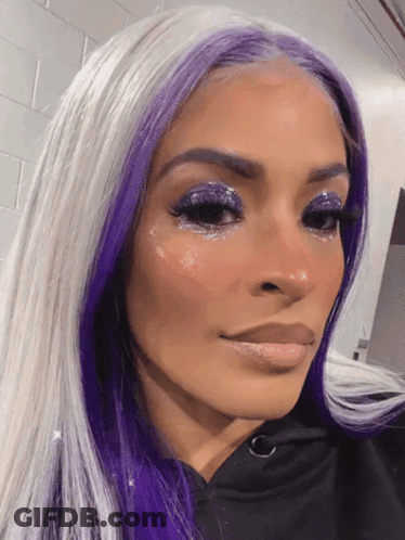 Woman With Purple And White Hair Close Up GIF
