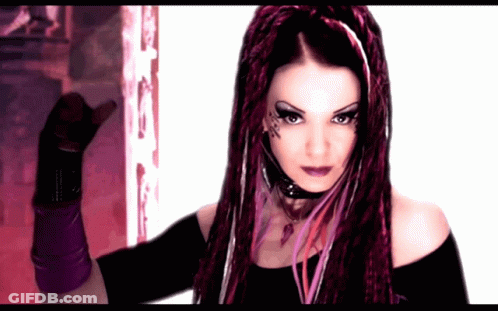 Woman With Purple Dreadlocks And Gloves GIF