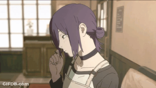 Woman With Purple Hair And Choker Looking Down GIF