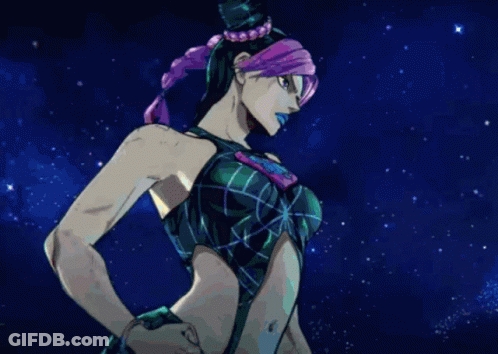 Woman With Purple Hair And Green Top Under Starry Sky GIF