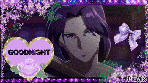 Woman With Purple Hair And Heart Saying Goodnight GIF