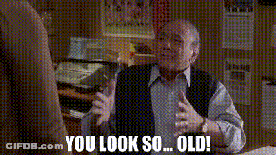 Woman With Purple Hair And Pink Jacket Saying Oh My God You Are So Old GIF
