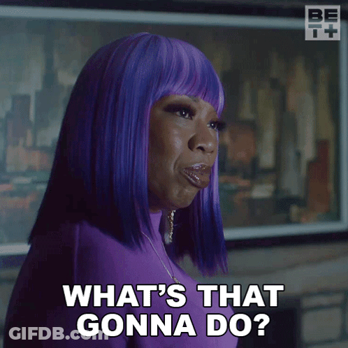 Woman With Purple Hair Asking What GIF