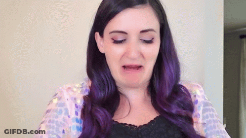 Woman With Purple Hair Crying Mouth Open GIF