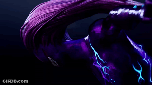 Woman With Purple Hair Glowing In Dark GIF