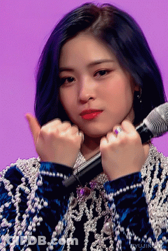 Woman With Purple Hair Holding Microphone Thumbs Up GIF