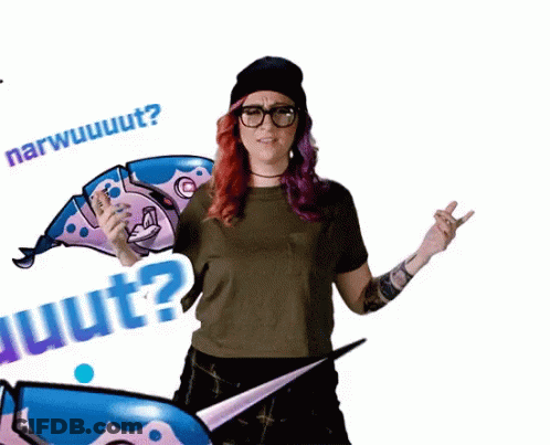 Woman With Purple Hair Holding Narwuuuut GIF