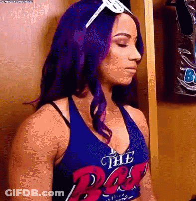 Woman With Purple Hair In Blue Tank Top Saying The Bay GIF