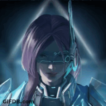 Woman With Purple Hair In Futuristic Helmet And Mask GIF