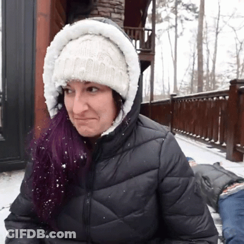 Woman With Purple Hair In Hooded Jacket And Hat GIF