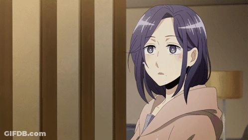 Woman With Purple Hair In Room With Lamp GIF
