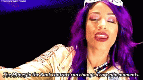 Woman With Purple Hair Says Money In Bank Contract Can Change Career GIF