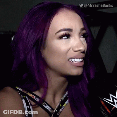 Woman With Purple Hair Smiling In Black And White Dress GIF