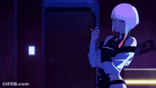 Woman With Purple Hair Smoking Cigarette GIF