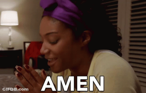 Woman With Purple Headband Praying Amen GIF