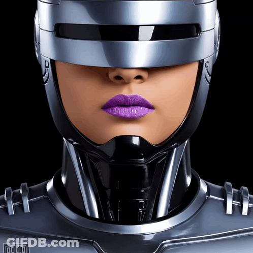 Woman With Purple Lips And Helmet Saying Occlo GIF