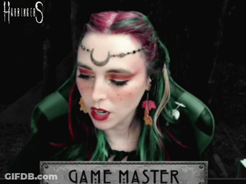 Woman With Red And Green Hair At Game Master Sign GIF