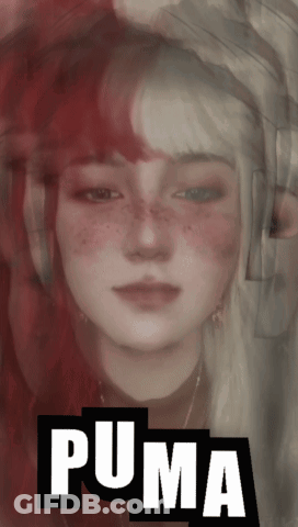 Woman With Red And White Hair And Puma Face GIF