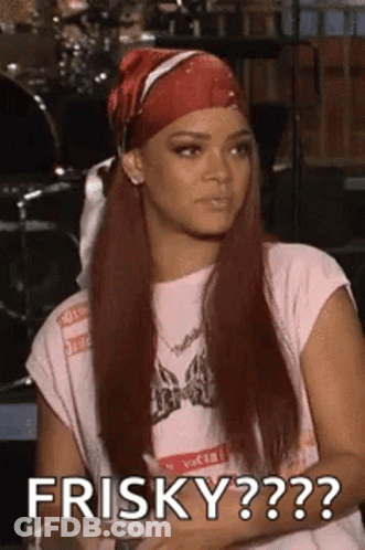 Woman With Red Hair And Bandana Saying Frisky GIF
