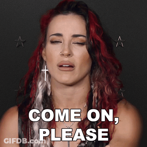 Woman With Red Hair And Cross Earrings Says Come On Please GIF