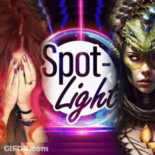 Woman With Red Hair Covering Face In Front Of Spot Light Sign GIF